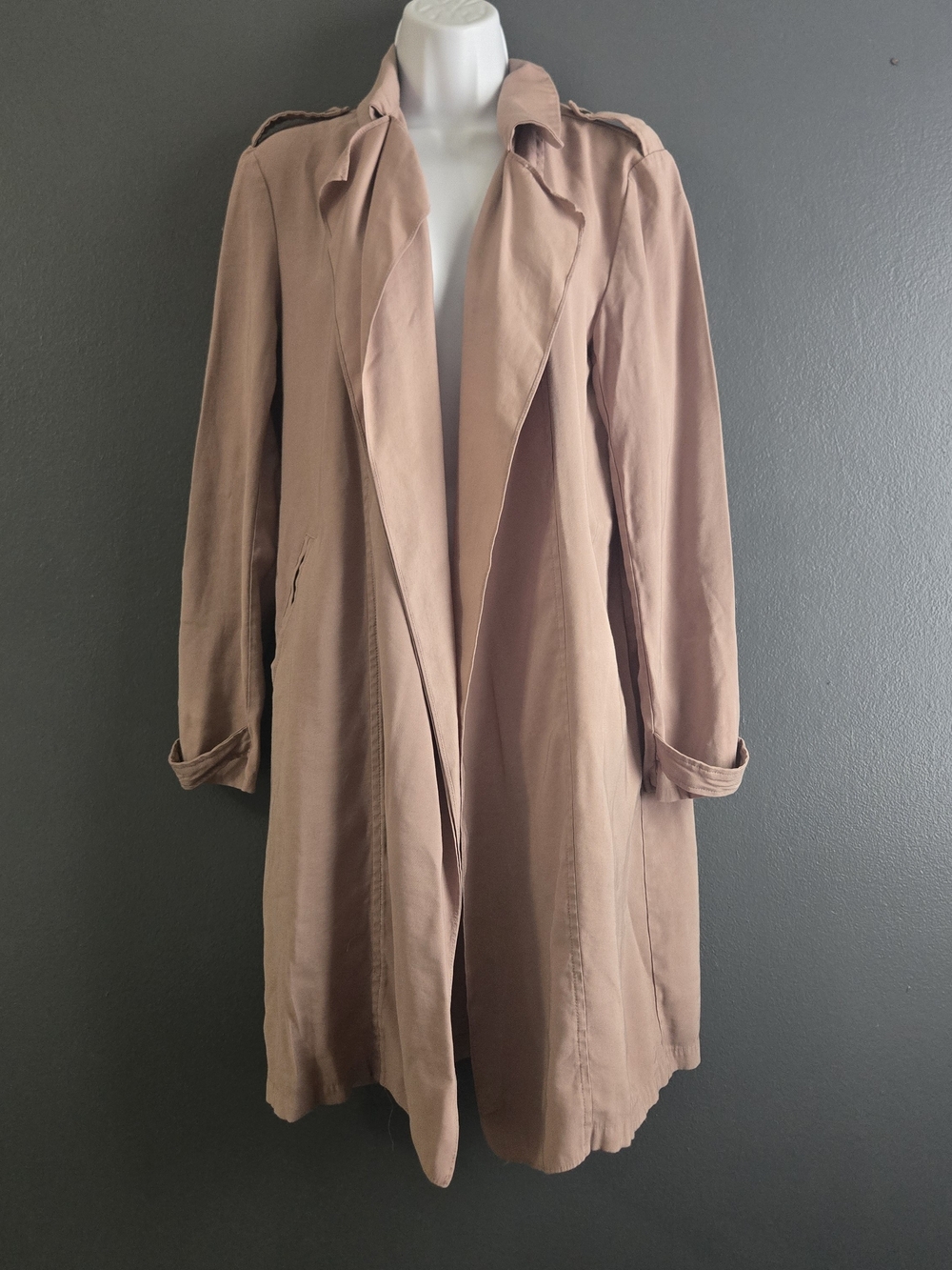 She + Sky Women’s Draped Lightweight Mauve Soft Utilitarian Trench Coat L - Picture 6 of 8